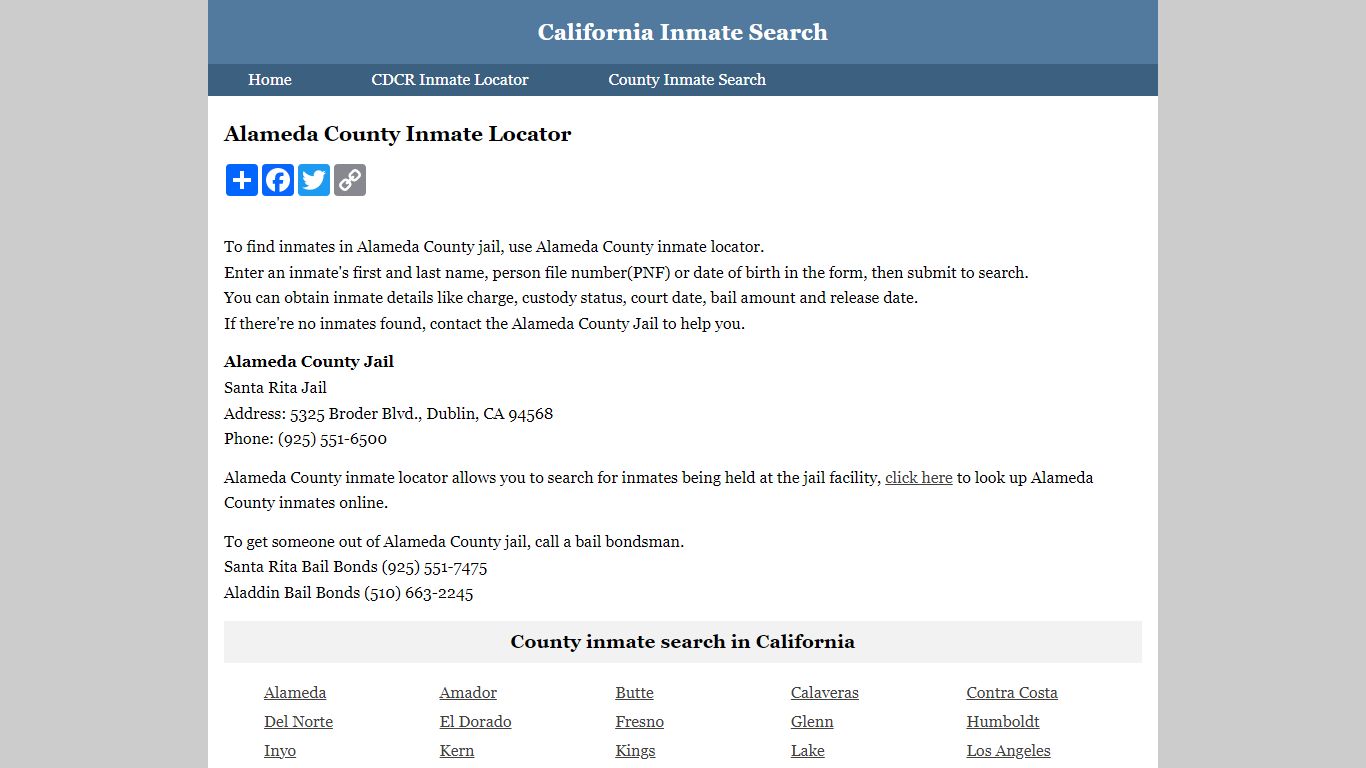 Alameda County Inmate Locator